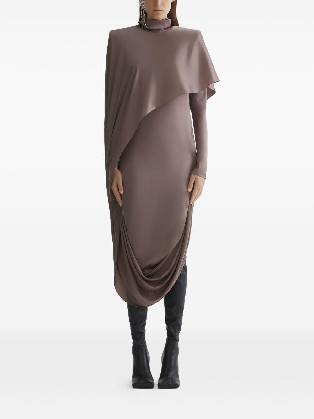 Abito drappeggiato collo alto in marrona taupe Mugler - donna 