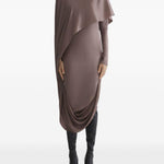 Abito drappeggiato collo alto in marrona taupe Mugler - donna 