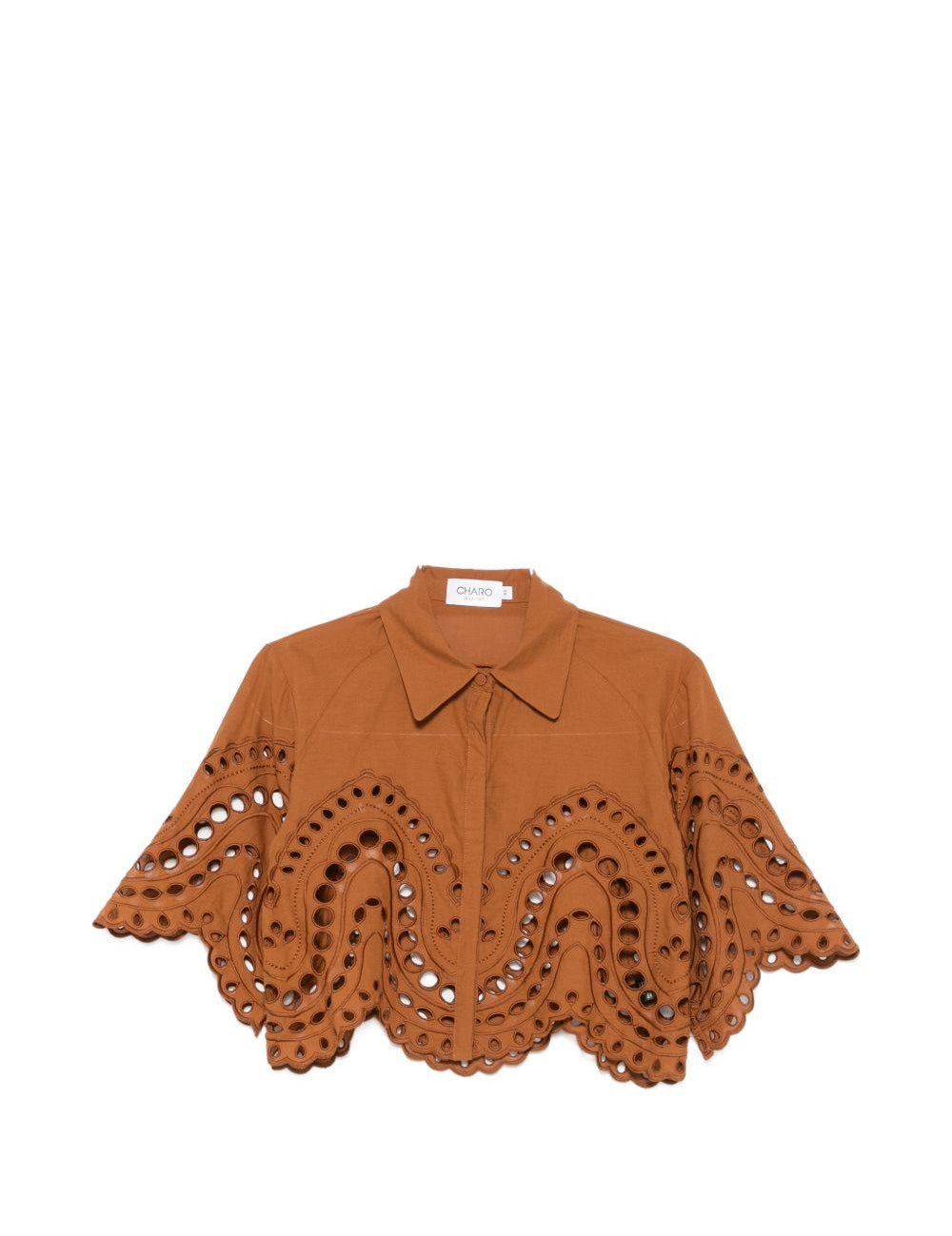 Camicia cropped in broderie-anglaise storm in marrone Charo ruiz ibiza 1989 - donna 