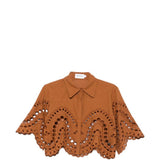 Camicia cropped in broderie-anglaise storm in marrone Charo ruiz ibiza 1989 - donna 