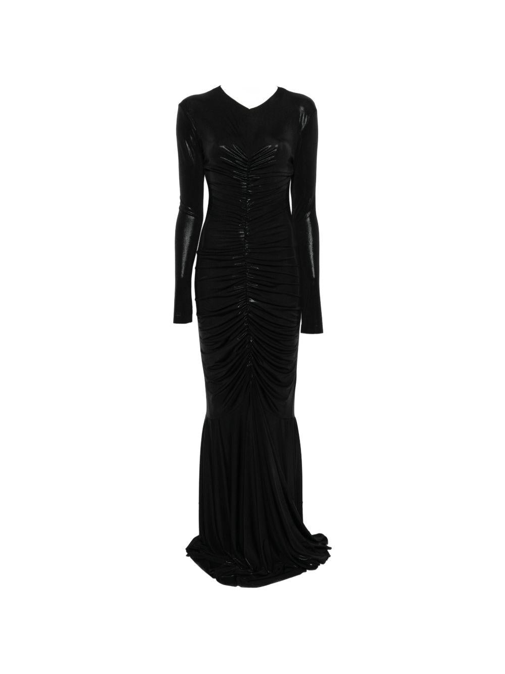 Abito maxi con ruches in nero Norma Kamali - donna 
