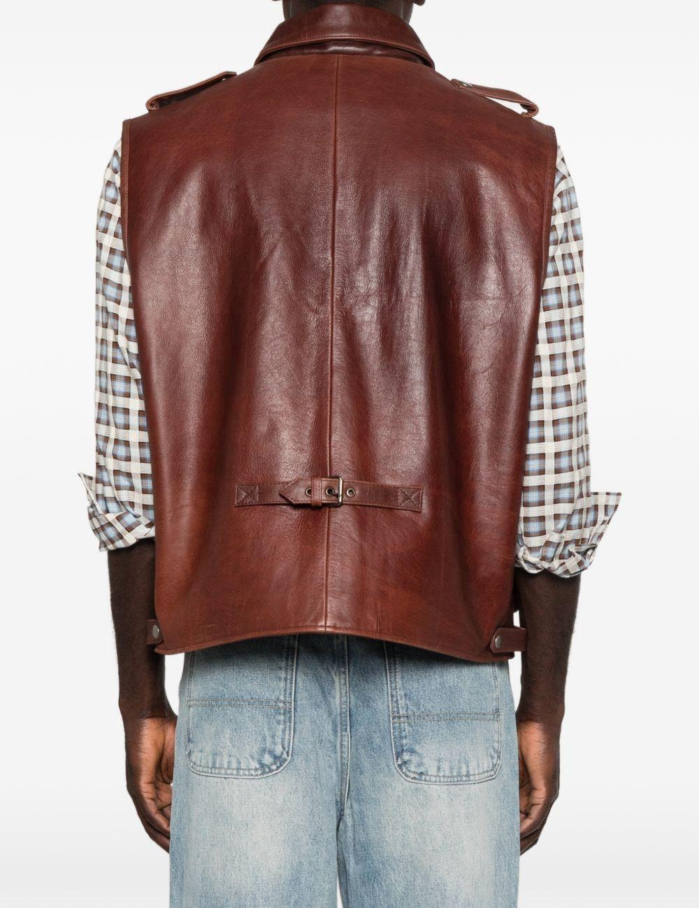 Gilet di pelle con tasche in marrone Found - unisex 