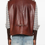 Gilet di pelle con tasche in marrone Found - unisex 