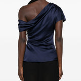 Top in raso monospalla in blu 