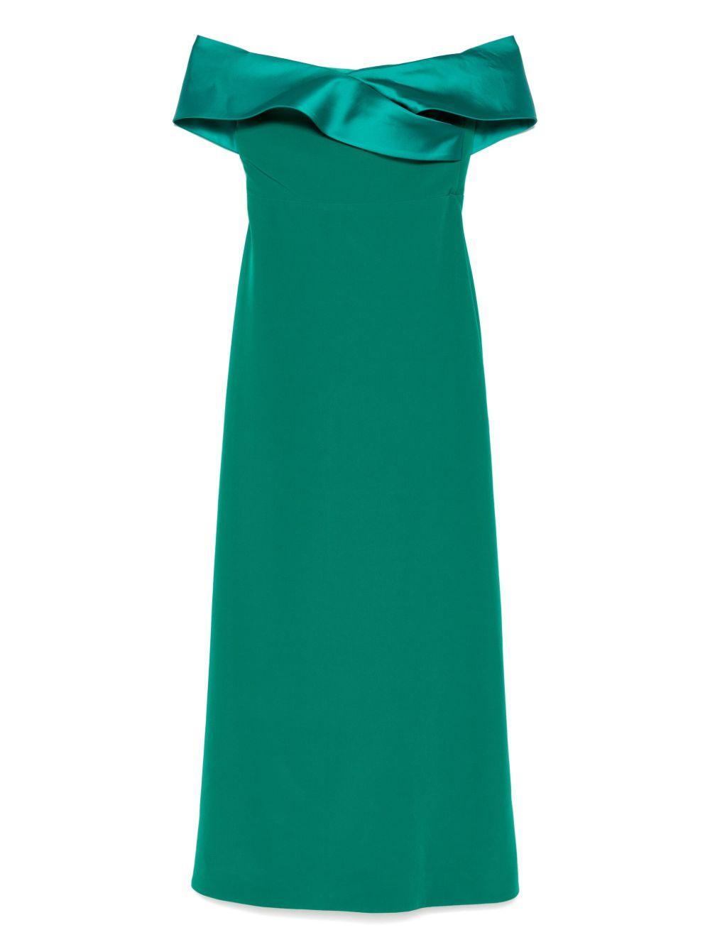 Abito lungo con scollo asimmetrico in verde Rhea Costa - donna 