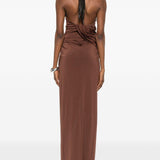 Abito lungo con collo halter in marrone Amen - donna 