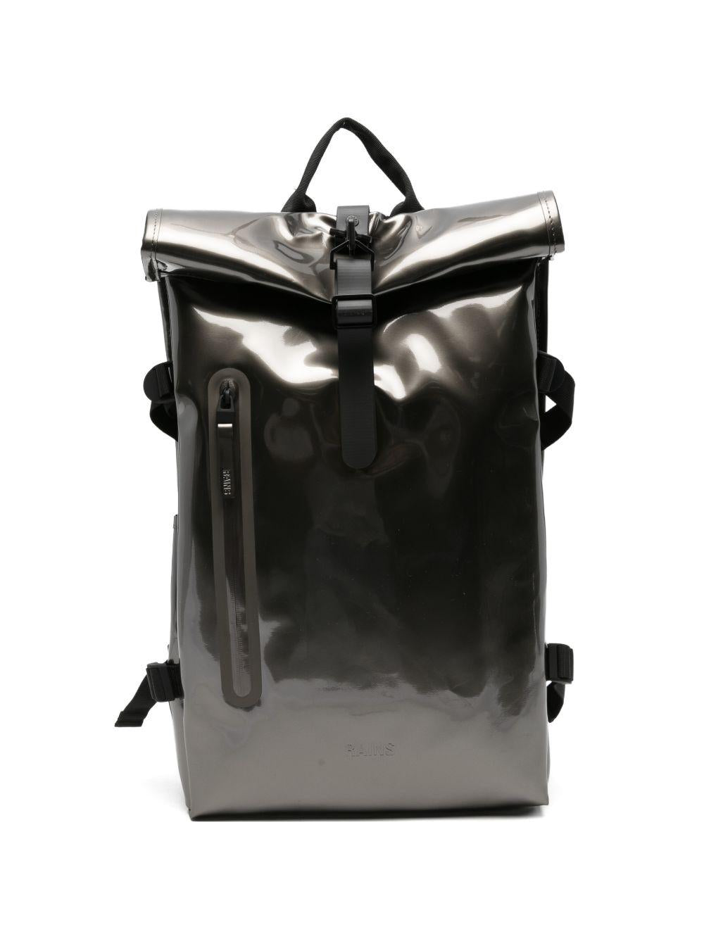 Zaino lucido con chiusura arrotolabile in argento Rains - uomo 