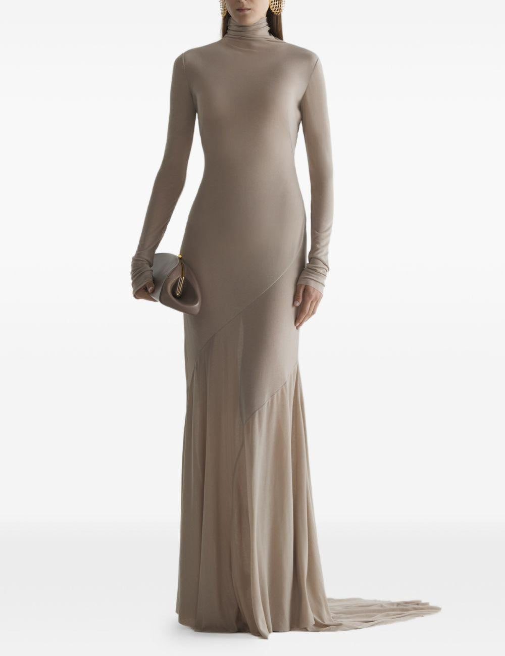 Abito lungo in jersey  a collo alto in beige Mugler - donna 