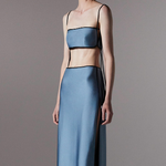 Top satinato crop con spalline in blu Temily - donna 