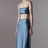 Top satinato crop con spalline in blu Temily - donna 