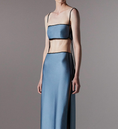 Top satinato crop con spalline in blu Temily - donna 