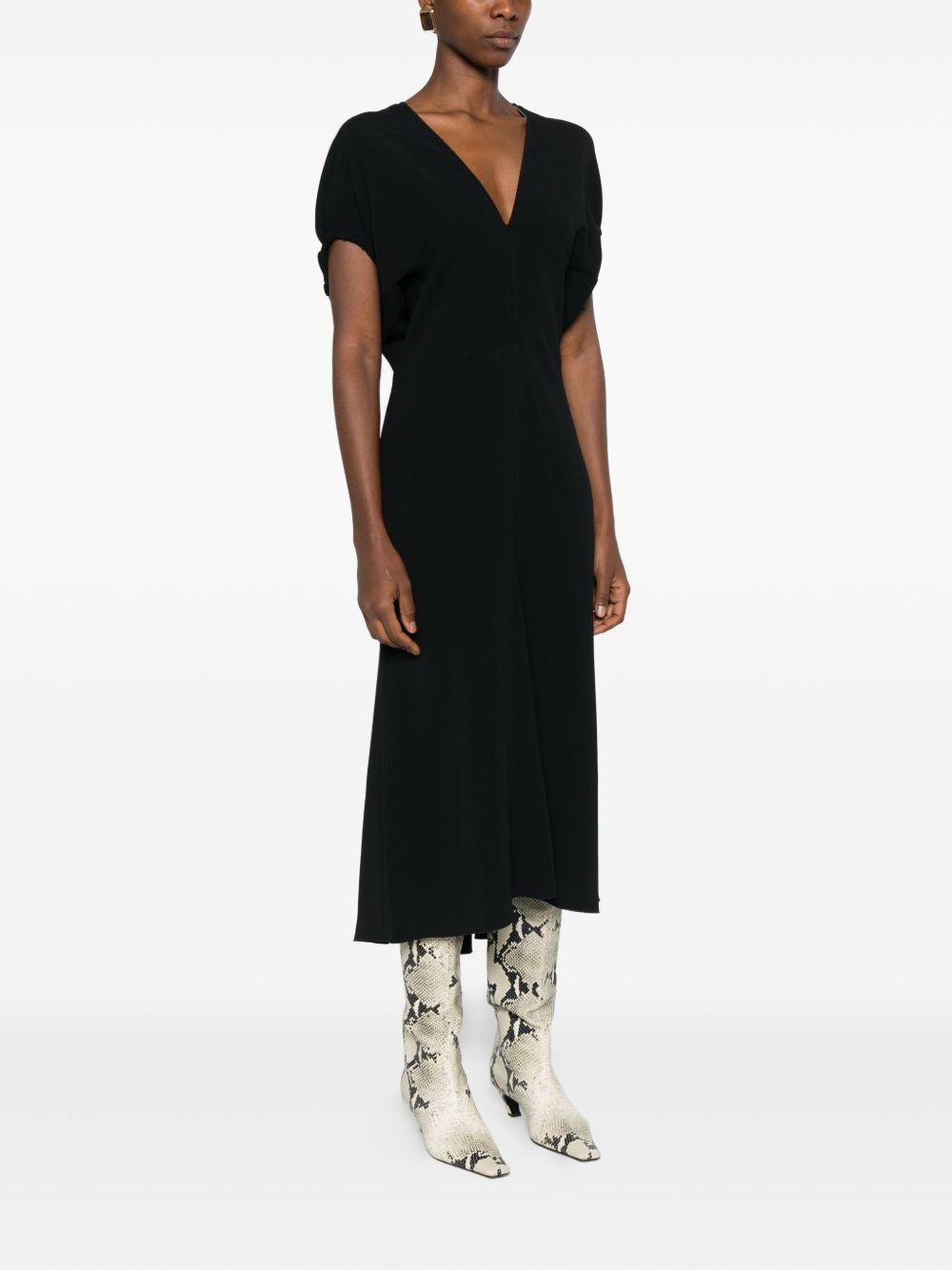 Abito midi Edith con scollo a V in nero Victoria Beckham - donna 
