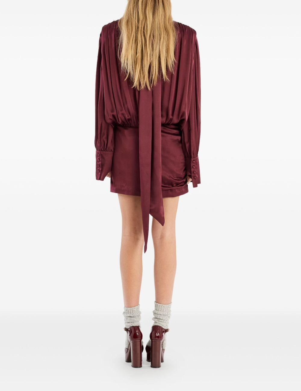 Abito mini con finitura satinata in bordeaux Rotate - donna 
