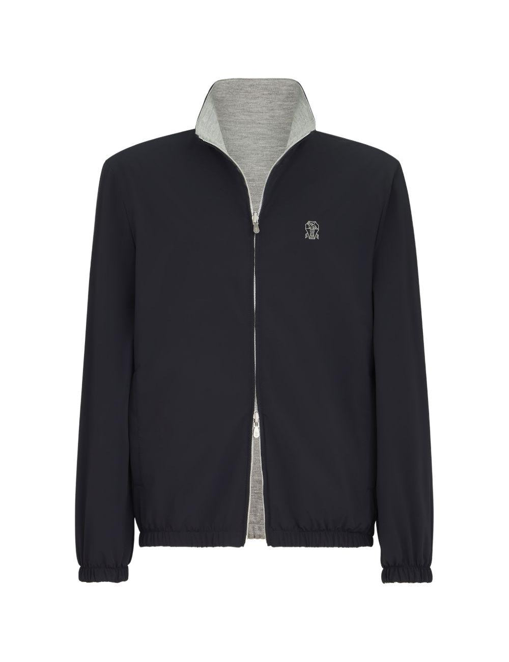 Giacca reversibile con logo in blu e grigio brunello cucinelli - uomo 