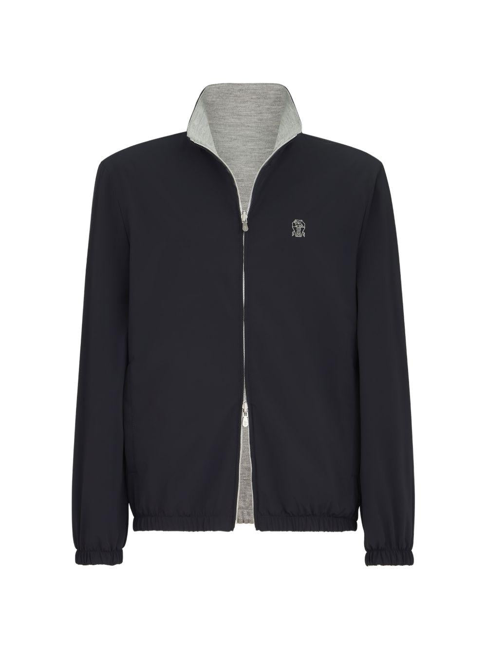 Giacca reversibile con logo in blu e grigio brunello cucinelli - uomo 