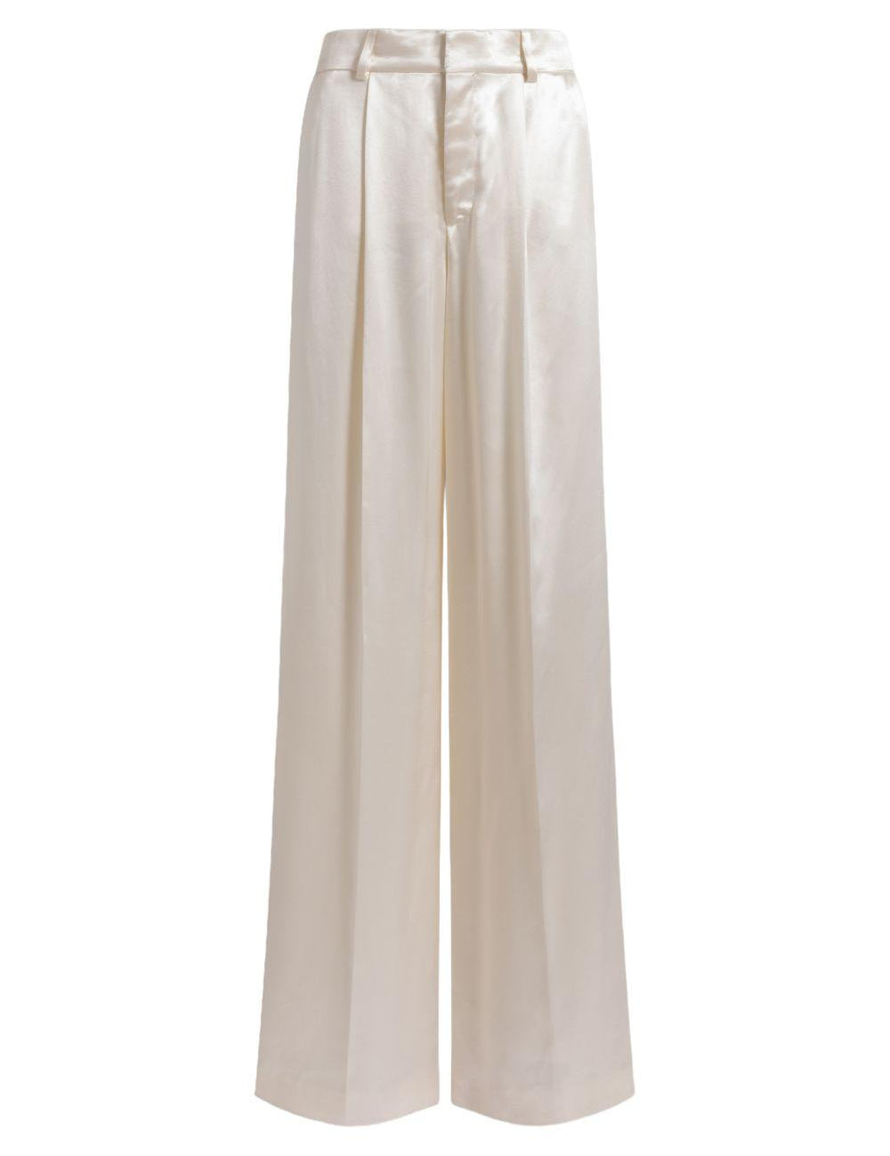 Pantaloni a gamba larga satinati in avorio Alberta ferretti - donna 