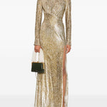 Abito lungo a maniche lunghe in oro Self-portrait - donna 