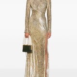 Abito lungo a maniche lunghe in oro Self-portrait - donna 