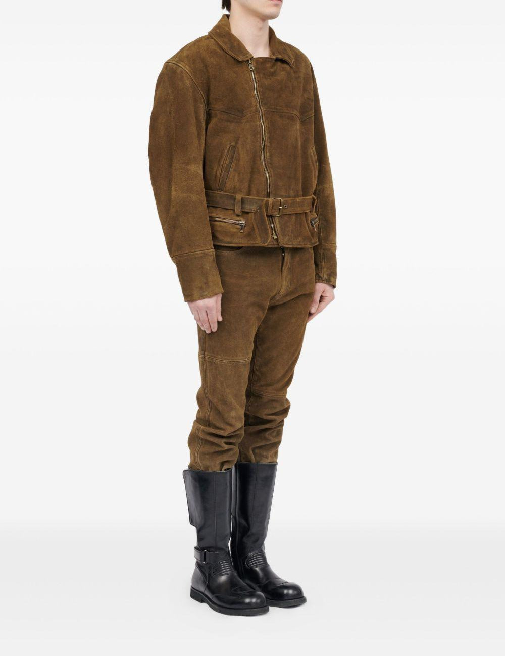 Giacca in suede con cintura in marrone Mm6 maison margiela - uomo 