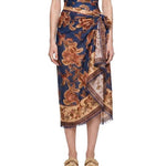 Gonna midi in seta navy/jade 