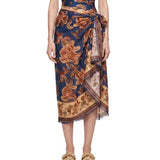 Gonna midi in seta navy/jade 