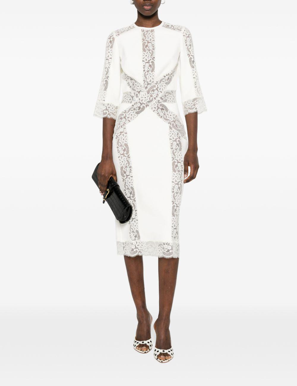 Abito midi con pannelli in pizzo in bianco Elie saab - donna 