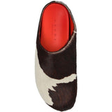 Mules fussbett con stampa mucca in bianco e marrone 