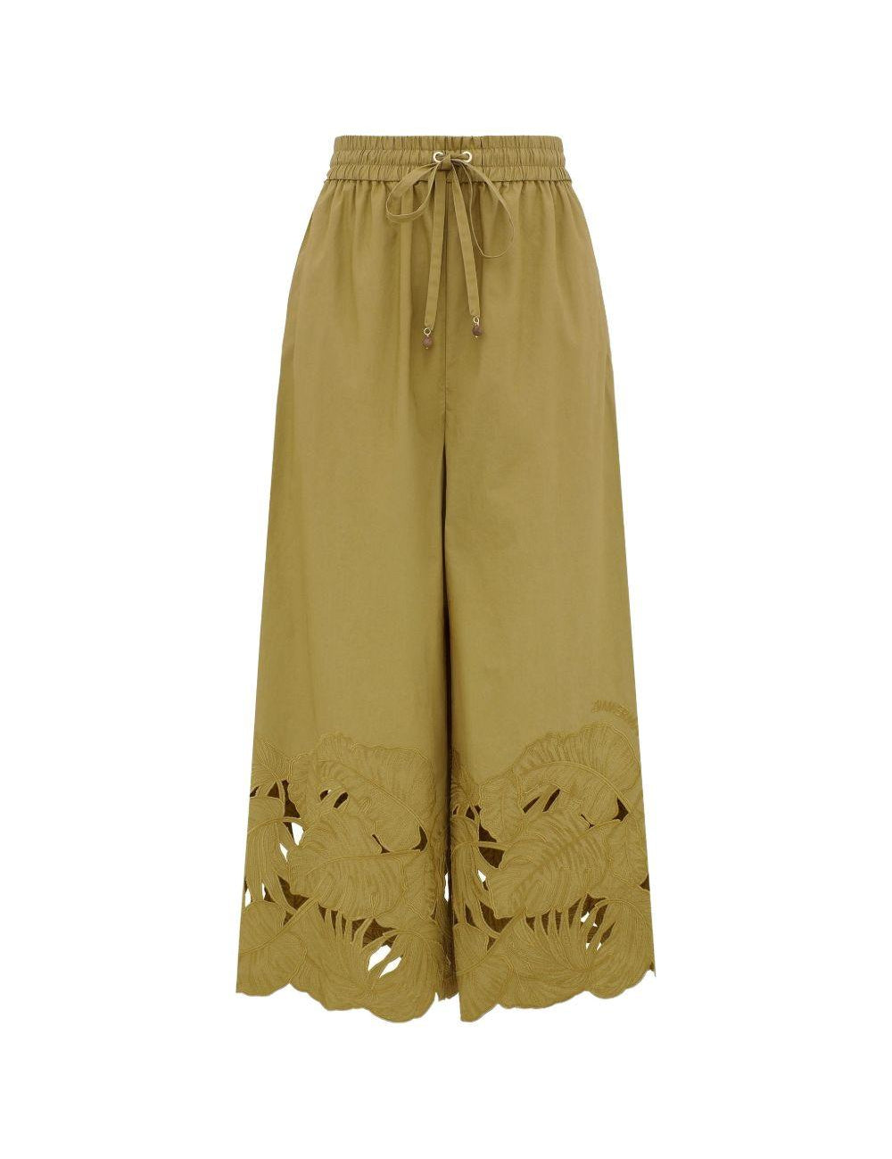 Pantaloni con ricamo mahon in verde 