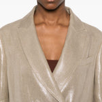 Blazer doppiopetto in lino metallizzato in beige Brunello cucinelli - donna 