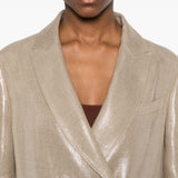 Blazer doppiopetto in lino metallizzato in beige Brunello cucinelli - donna 