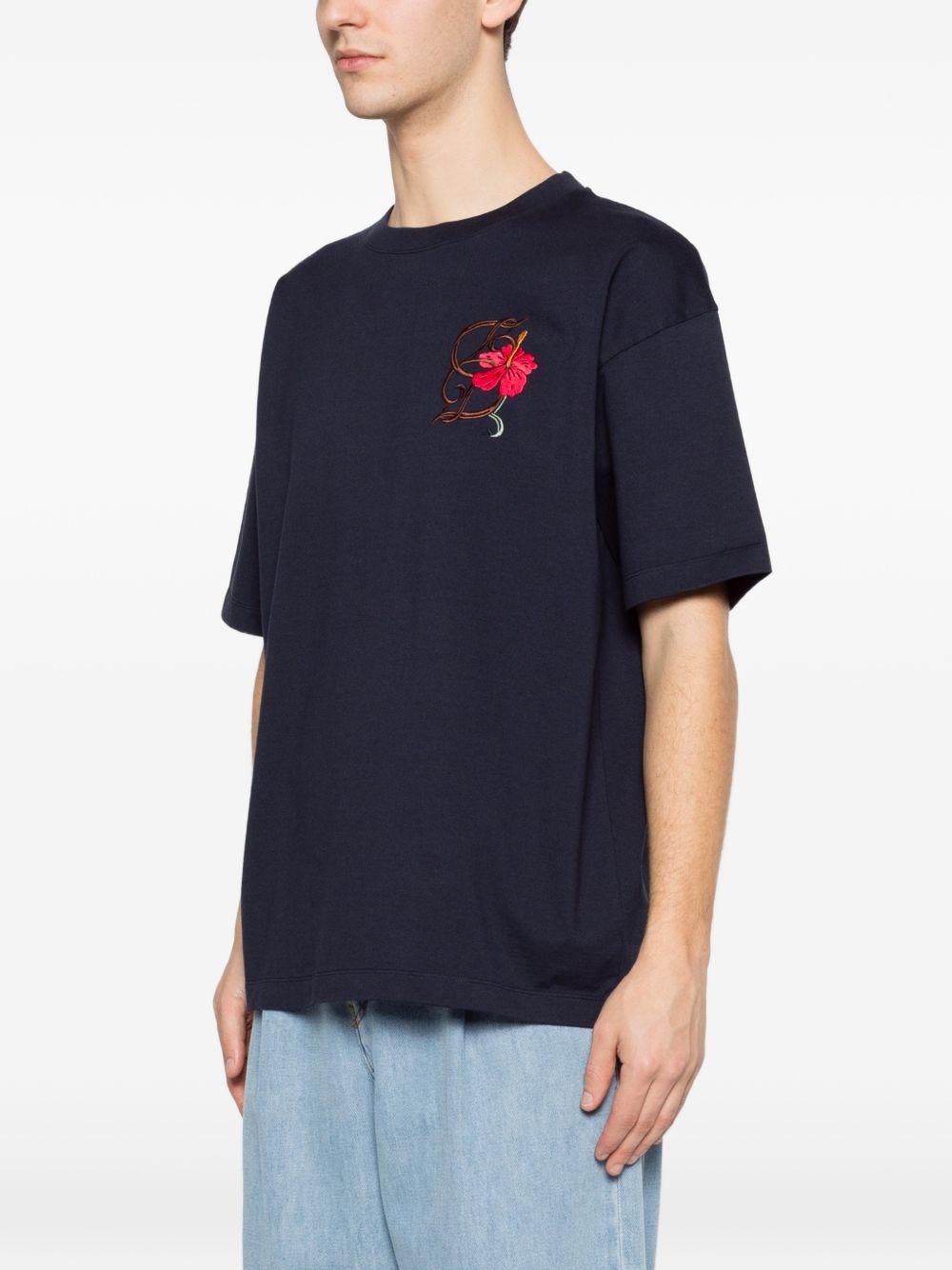 T-shirt D Hibiscus Brodée in blu Drole de monsieur - uomo 