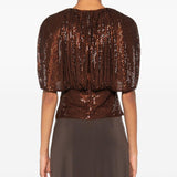 Top arricciato decorato con paillettes 