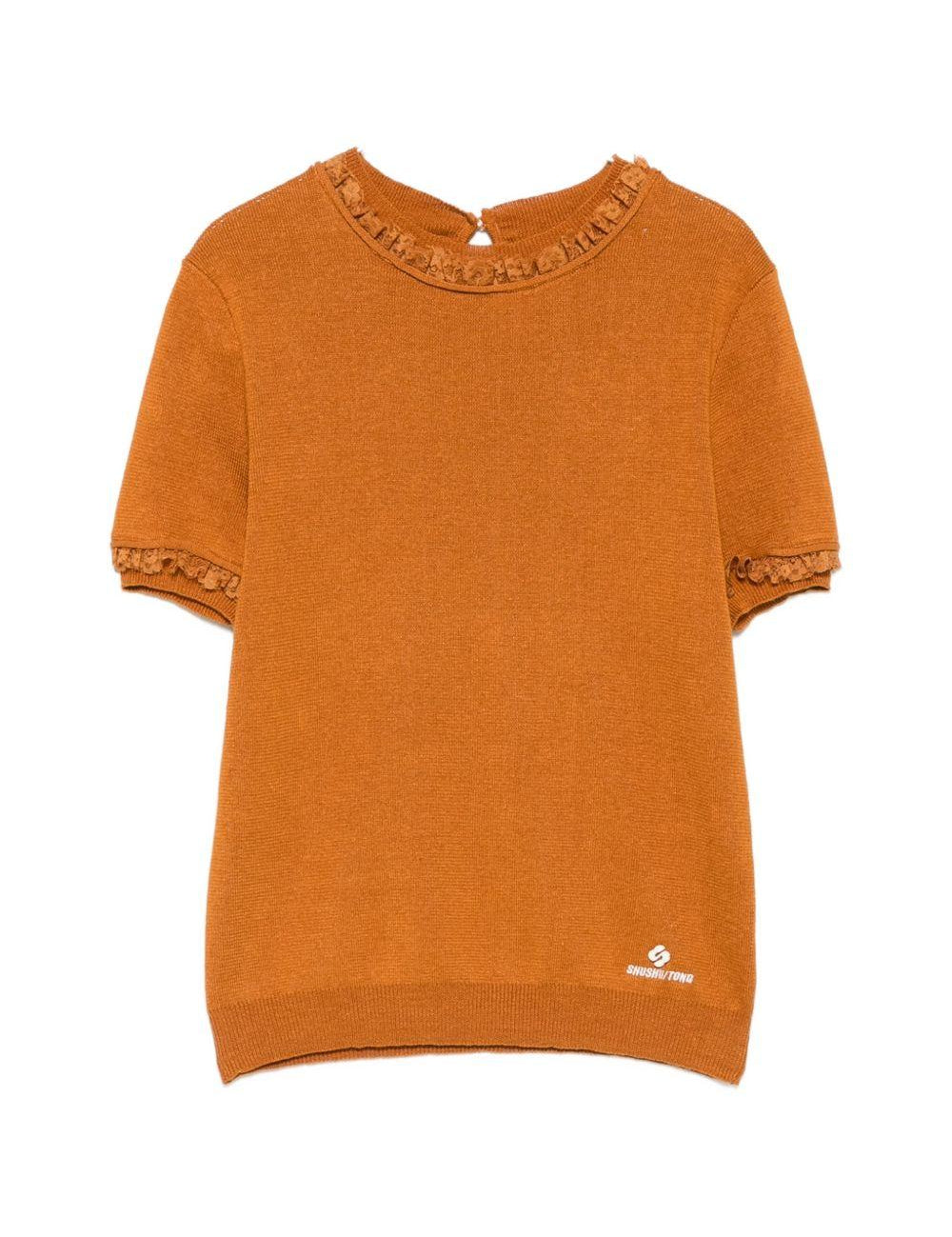 Top in maglia con bordo in pizzo in arancione Shushu/tong - donna 