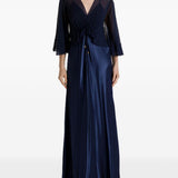 Abito maxi con maniche svasate in blu 