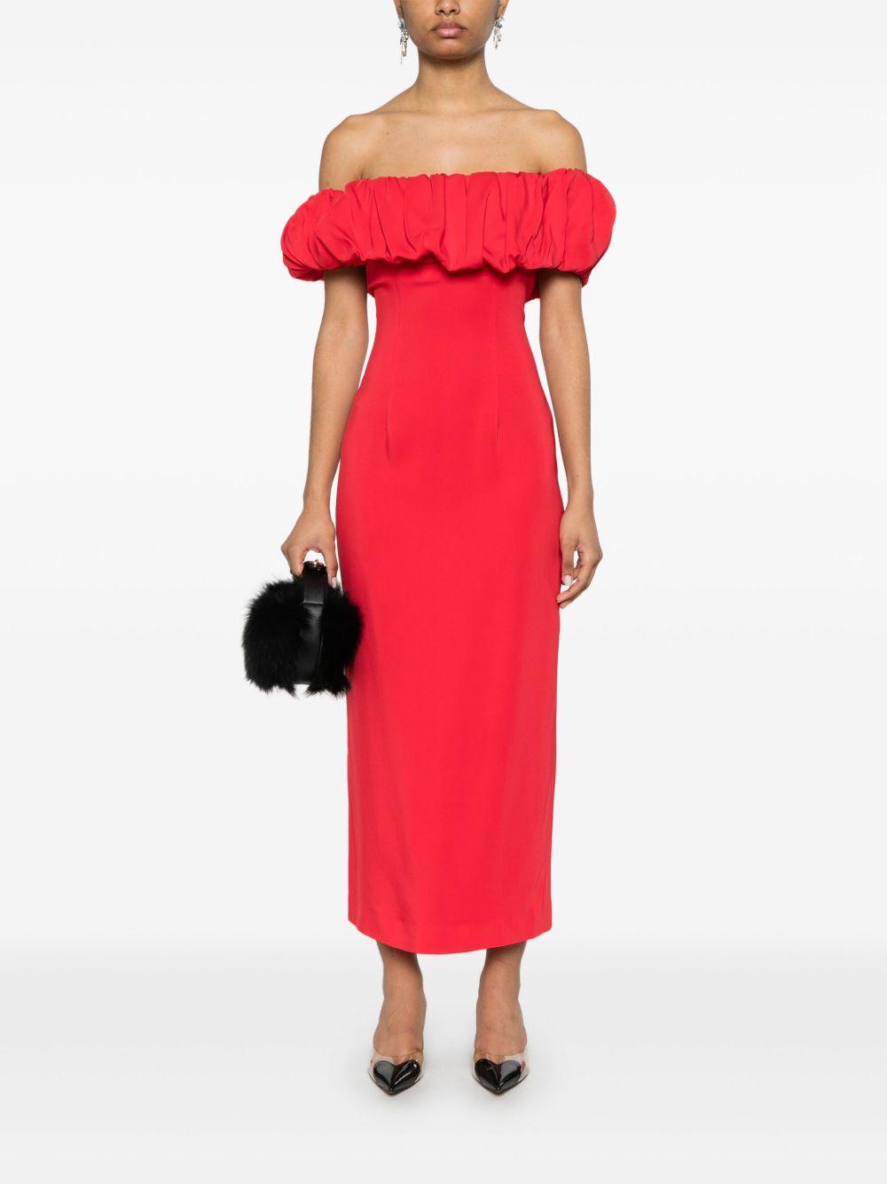Abito midi con scollo a barca in rosso Rowen Rose - donna 