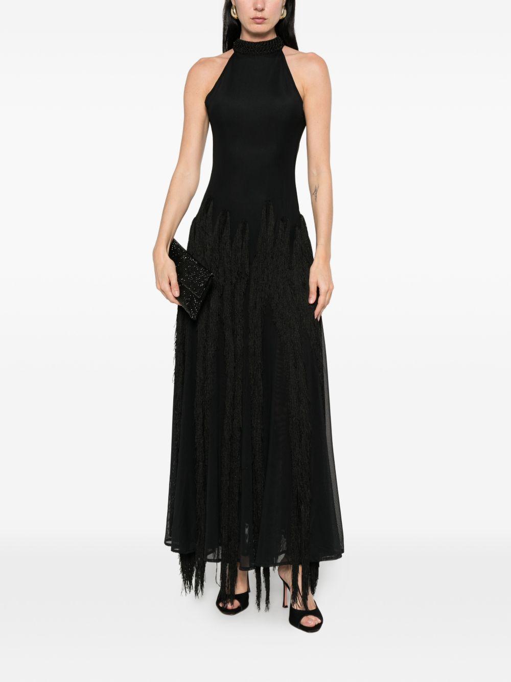 Abito lungo con frange in nero Bless - donna 