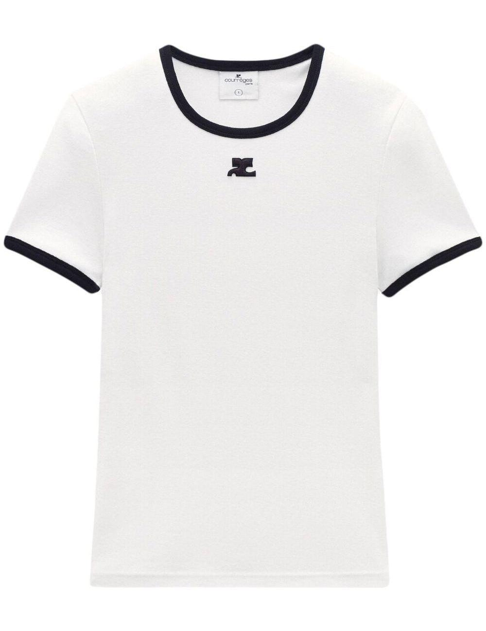 T-shirt con bordo a contrasto in bianco Courrèges - donna 