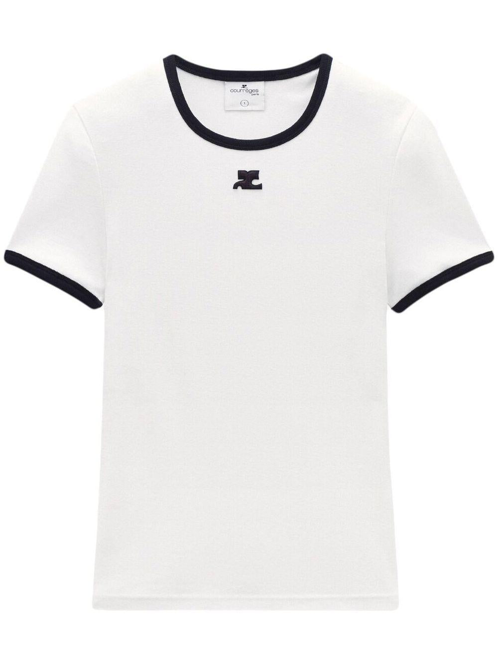 T-shirt con bordo a contrasto in bianco Courrèges - donna 
