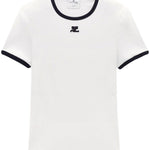 T-shirt con bordo a contrasto in bianco Courrèges - donna 