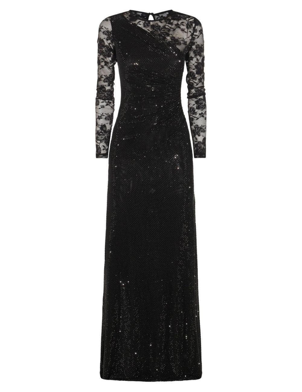 Abito lungo con strass a maniche lunghe in nero Self-portrait - donna 