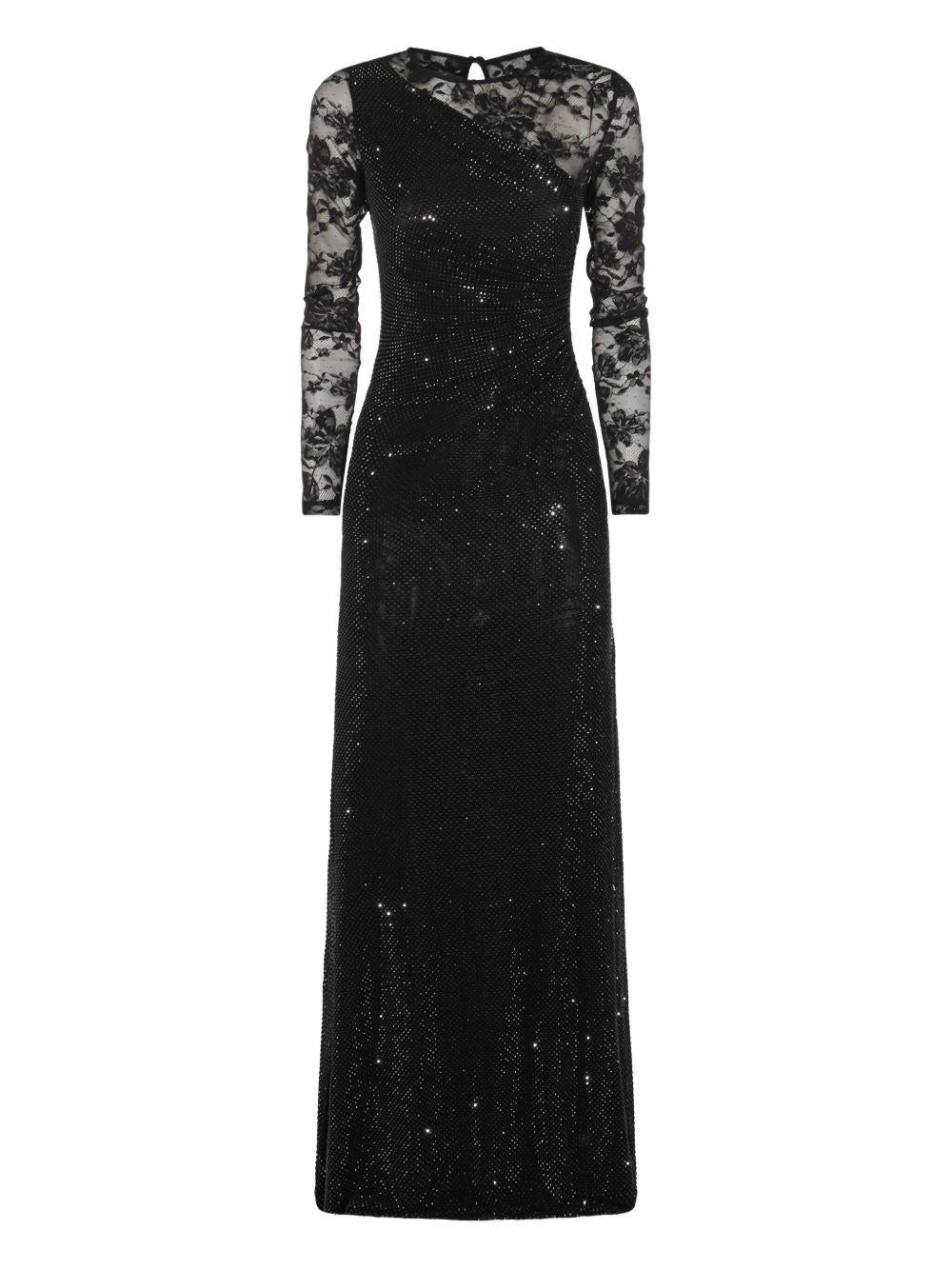 Abito lungo con strass a maniche lunghe in nero Self-portrait - donna 