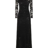 Abito lungo con strass a maniche lunghe in nero Self-portrait - donna 