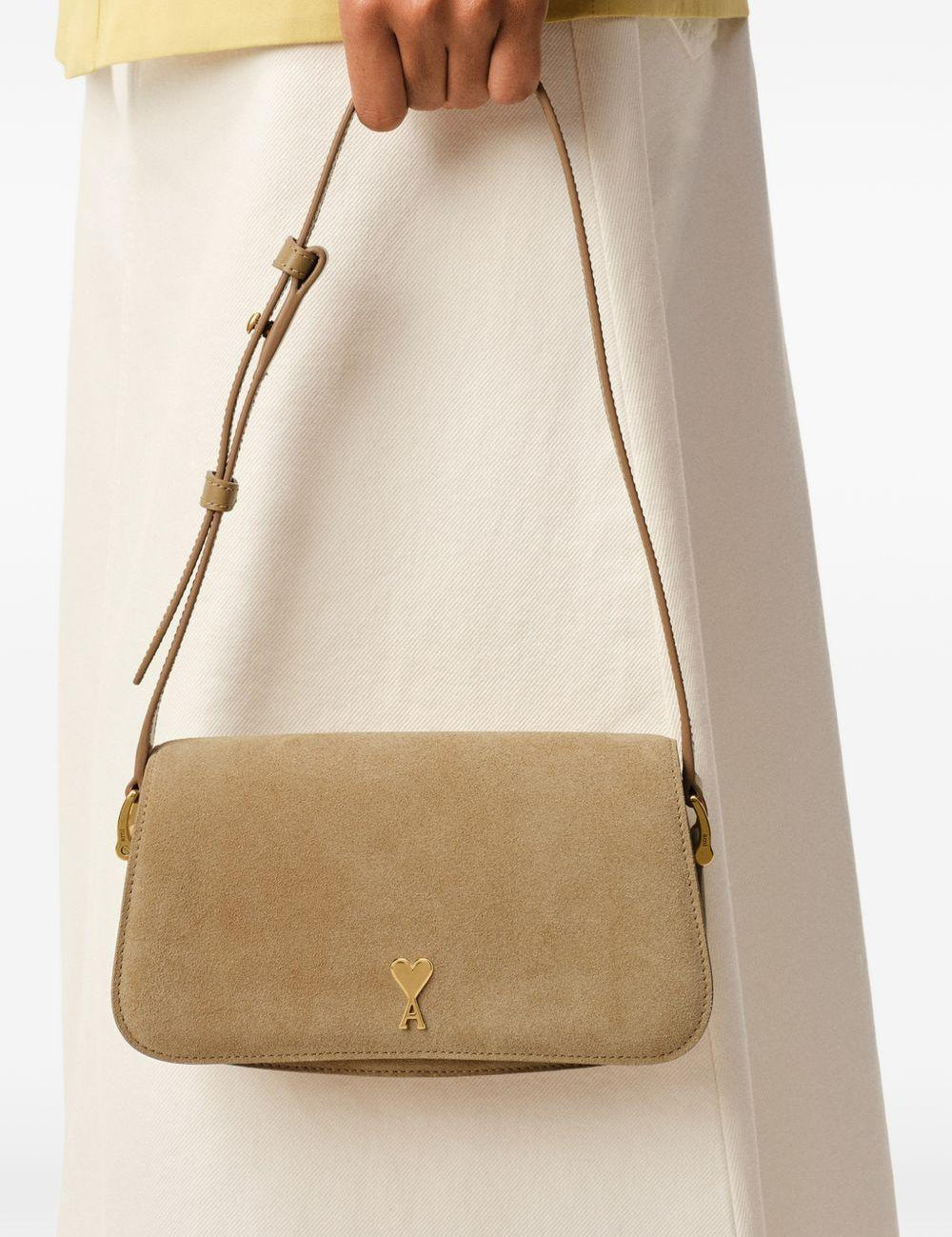 Borsa a spalla mini Paris Paris in pelle scamosciata beige ami paris - unisex 