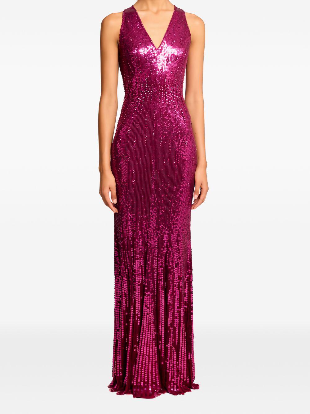 Abito lungo con paillettes black flower in viola Jenny packham - donna 