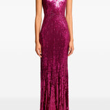 Abito lungo con paillettes black flower in viola Jenny packham - donna 