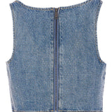 Top crop in denim con cristalli in blu Self-portrait - donna 