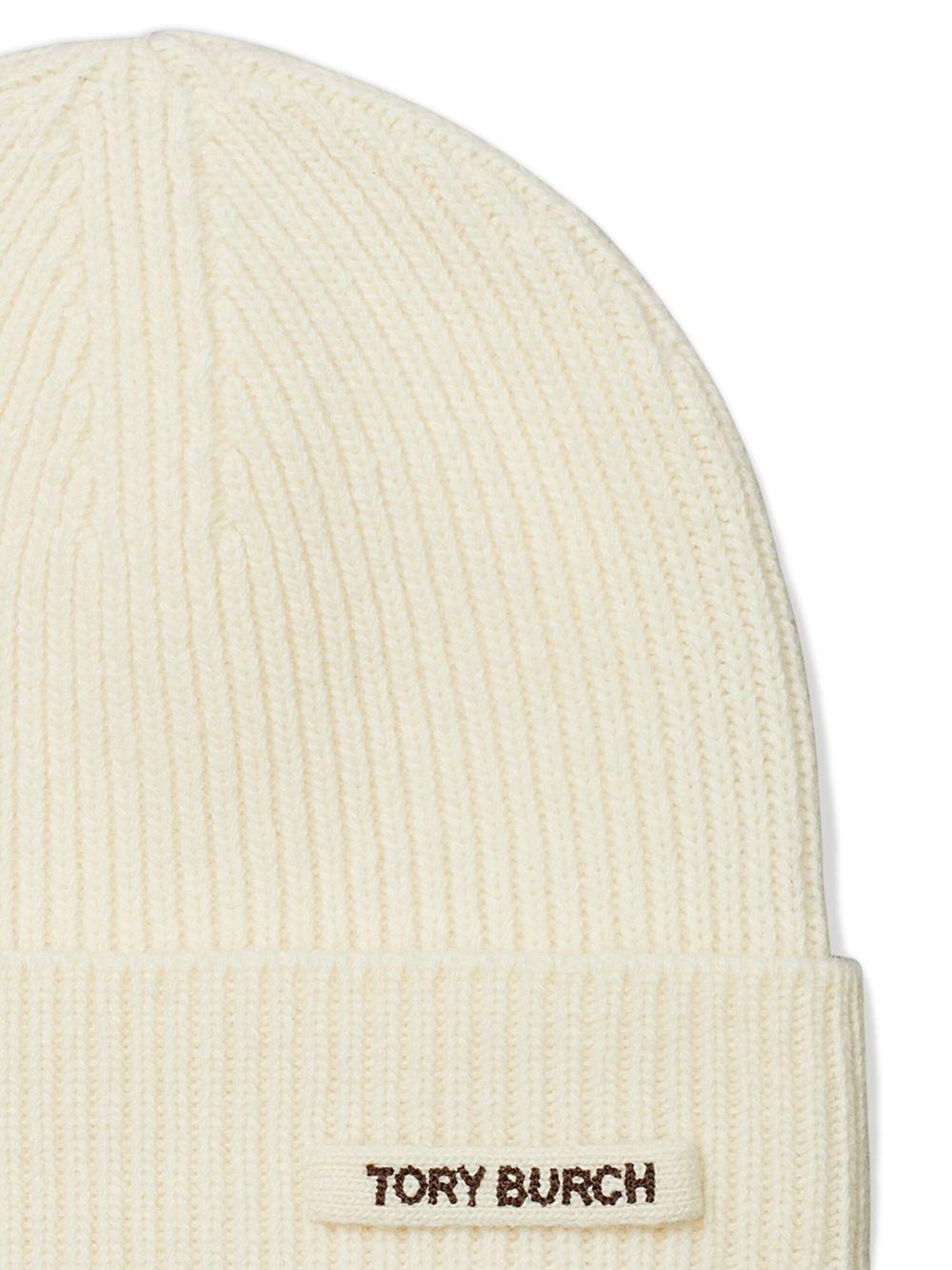 Berretto a coste con logo in avorio Tory Burch - donna 