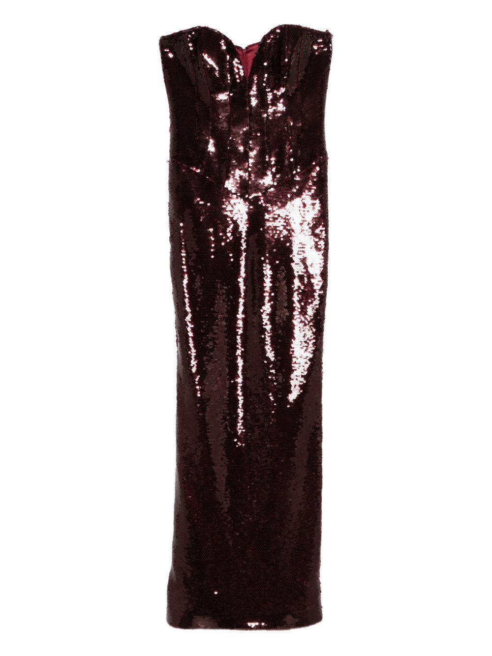 Abito midi con paillettes in bordeaux The new arrivals ilkyaz ozel - donna 