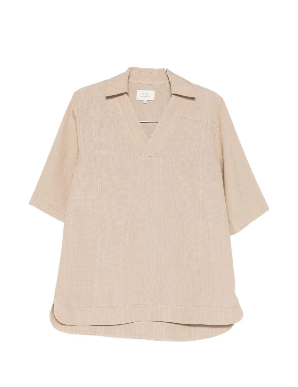 T-shirt con scollo a v ermo in beige Loulou de saison - donna 