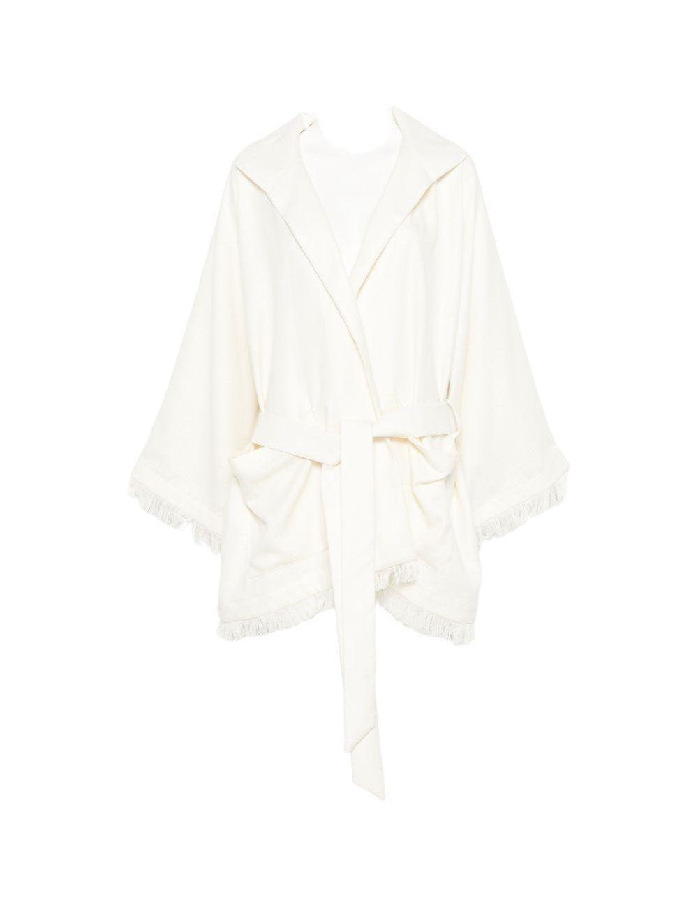 Cappotto con frange e cintura in bianco Batakovic - donna 